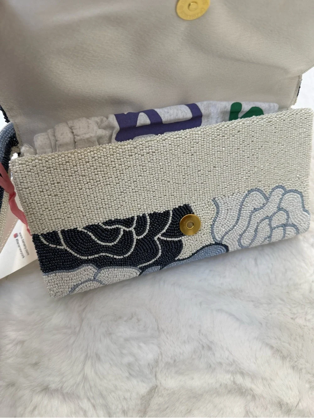 Tiana New York Beaded Floral Clutch Blue White Hand Beaded Wristlet NWT